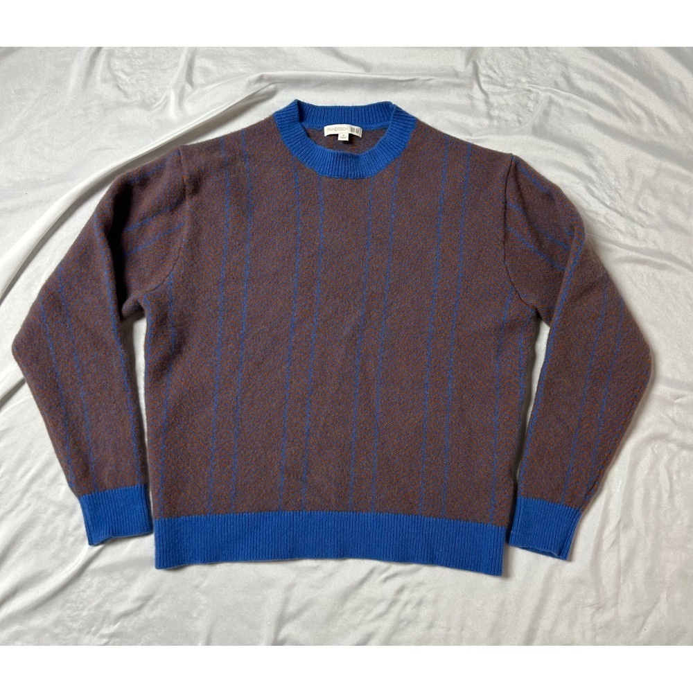 JW Anderson x Uniqlo Brown Blue Herringbone Crew Neck Wool Knit Sweater Mens M